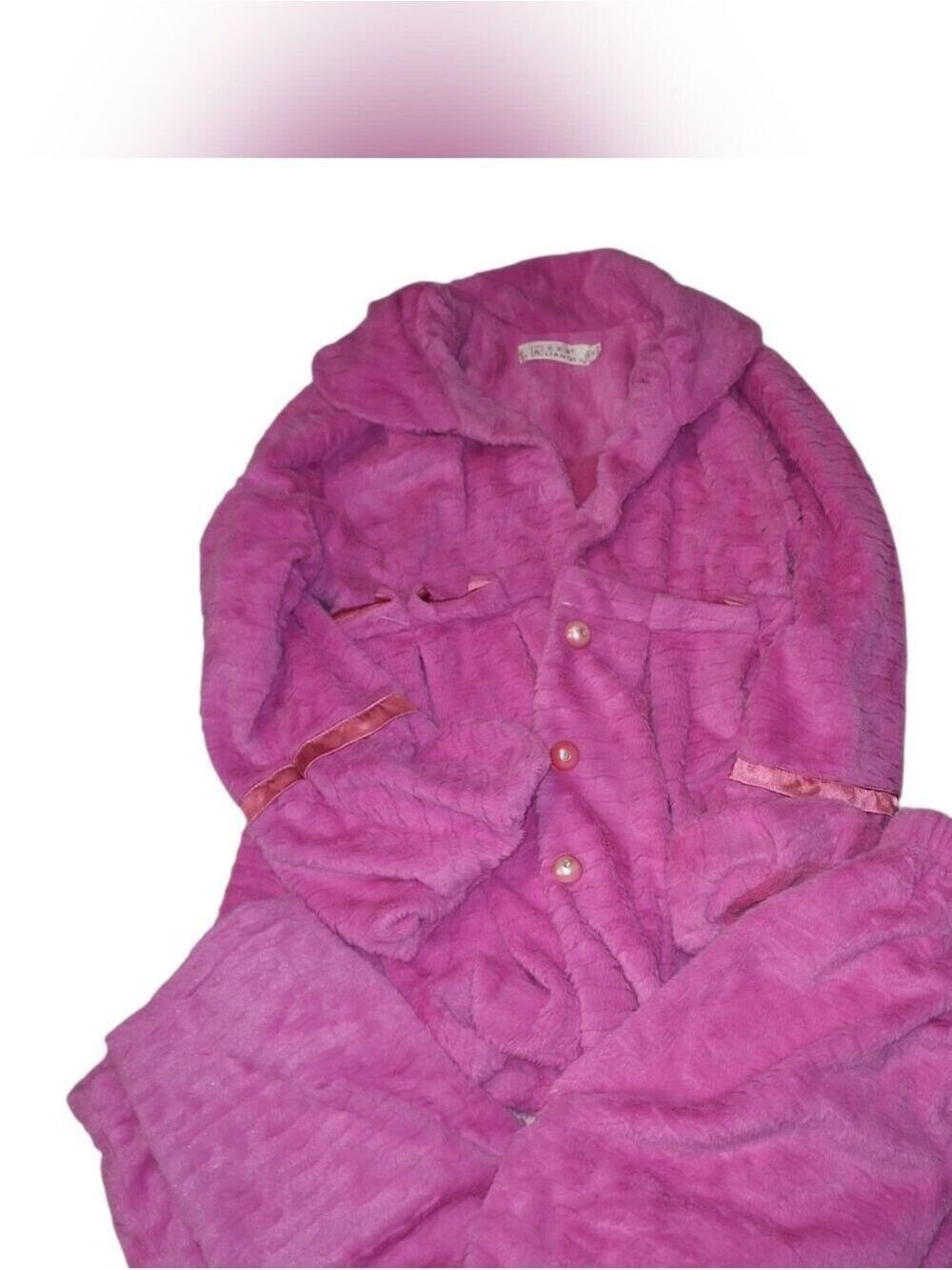 Pink Fuzzy Pajama Set Jacket Pants Medium